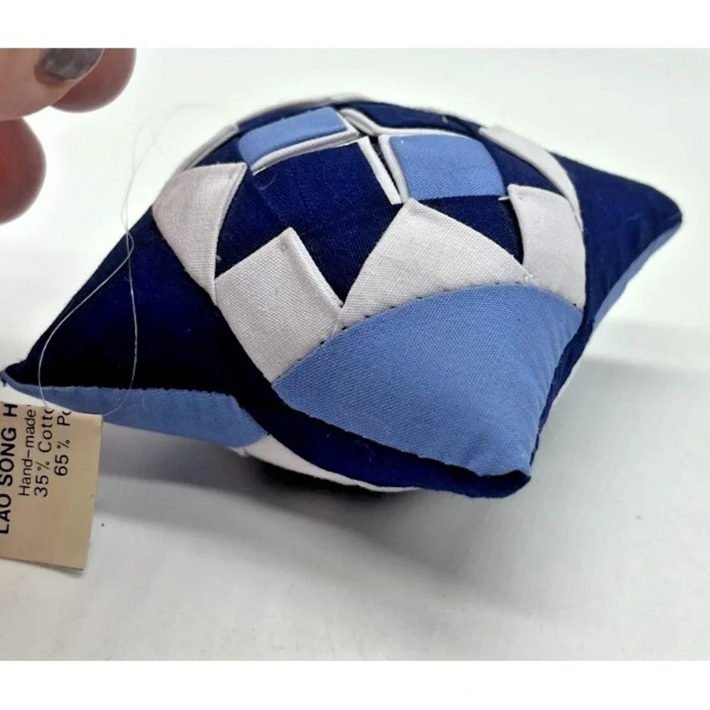 Quilted Christmas Ornament Mini Pillow Blue & White Patchwork Lao Song Vintage
